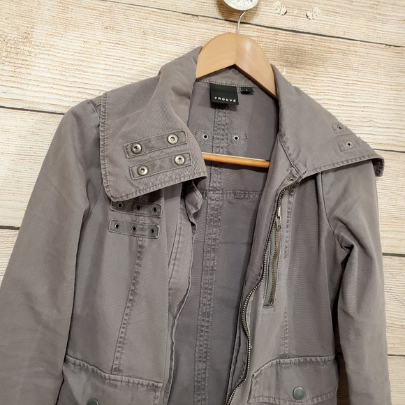 💟 Trouve Gray Moto Military Style Front Zipper Jacket Small - Picture 4 of 10